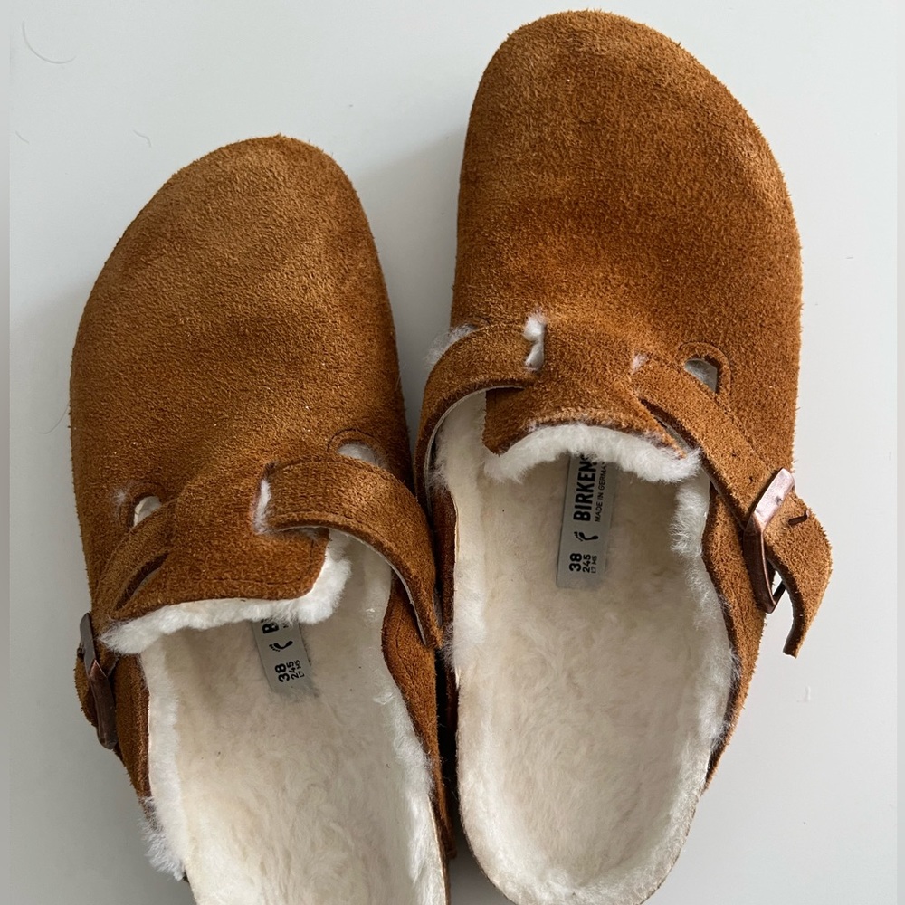 Birkenstock Boston Shearling in Mink, Size 38 (US 7-7.5)